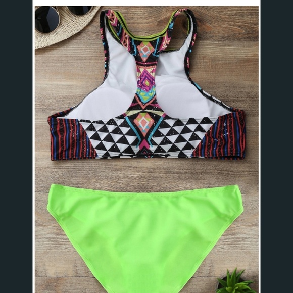 High Neck Tribal Print Two-Piece Swimsuit - Picture 2 of 2